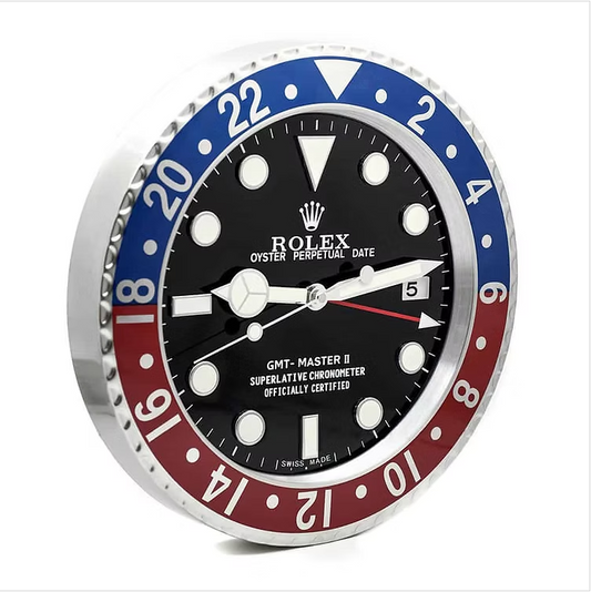 Side profile of Rolex GMT Master Style Pepsi Wall Clock showing 3D bezel