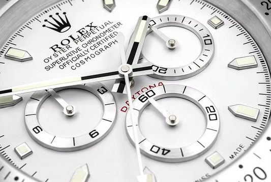 Close-up of Bwatch Daytona style dial with 3D chronograph rings