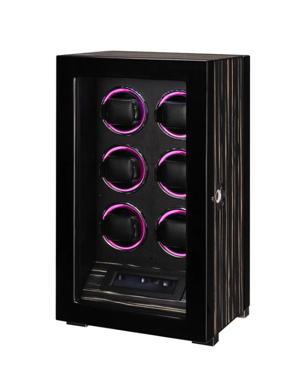 Bwatches luxury 6 watch winder in ebony wood with LED touchscreen and silent motor