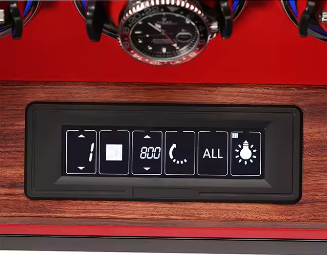  Touchscreen LED control panel on Bwatches luxury automatic watch winder for selecting rotation modes and settings