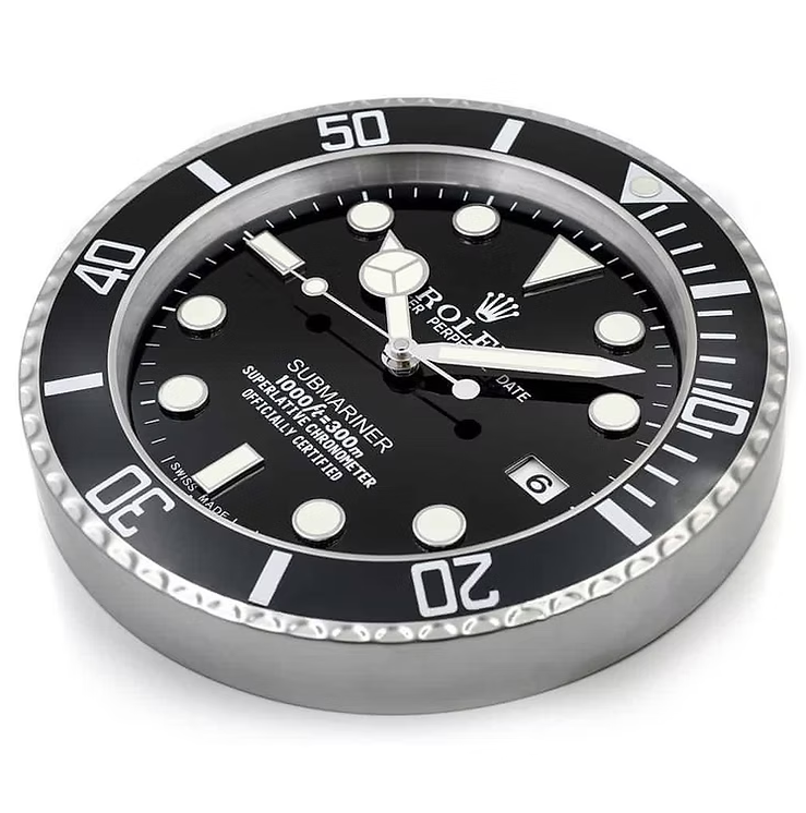 Submariner Inspired Wall Clock – Rolex Style Collector’s Edition, Bring the prestige of Swiss design into your home with our Luxury Rolex-Style Submariner Black Wall Clock., 