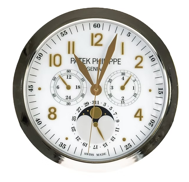 Front view of Patek Philippe Grand Complications Steel & White luxury wall clock