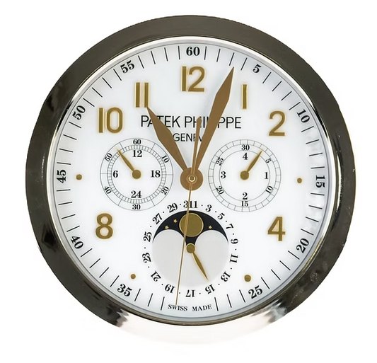 Front view of Patek Philippe Grand Complications Steel & White luxury wall clock