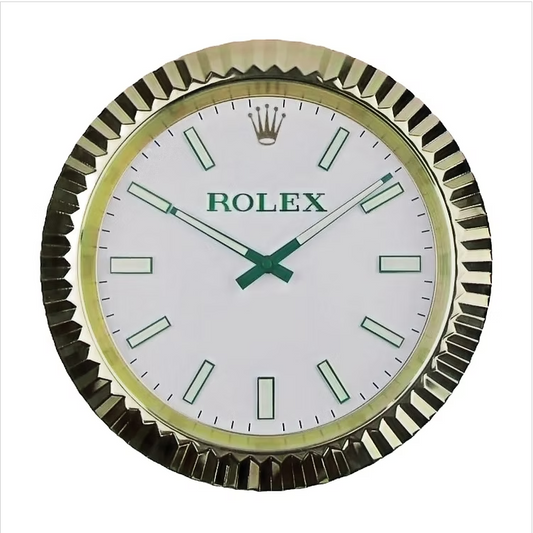 Front view of Rolex Datejust Style Luminous Wall Clock in gold tone