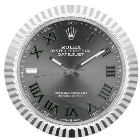 Front view of Rolex Datejust Wimbledon Steel Wall Clock with fluted bezel