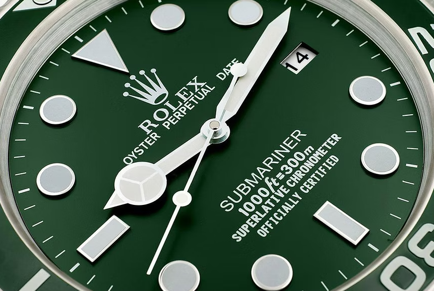 Rolex Close-up of functional date wheel and sweeping second hand