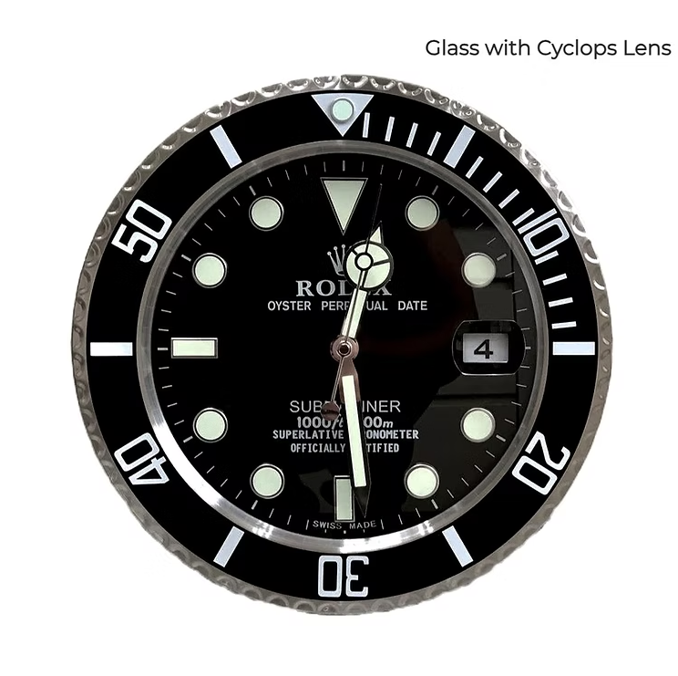 rolex style, submariner wall clock, rolex black clock, swiss luxury clock, daytona clock, gmt wall clock, luxury home decor, gift for watch lovers, collector wall clock, rolex tribute