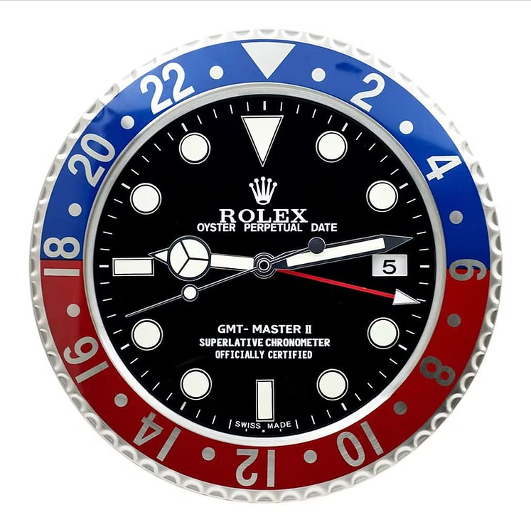 Rolex watch face with blue and red Swiss design wall clock, Premium wall clock
