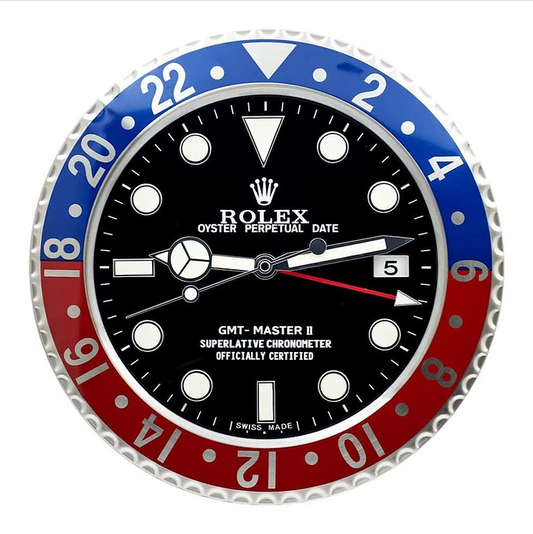 Rolex watch face with blue and red Swiss design wall clock, Premium wall clock
