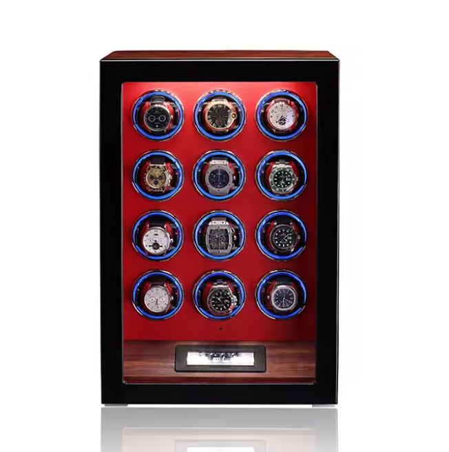 Luxury display of 12 watches in the Bwatche Aegis Fingerprint Automatic Winder