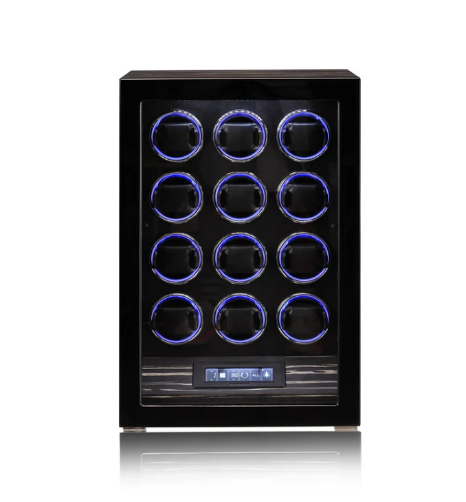 Blue LED illumination feature on Bwatche Aegis 12-Watch Automatic Winder