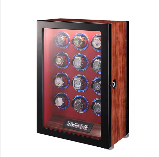 Side angle of Bwatche Aegis 12-Watch Automatic Winder in premium ebony wood