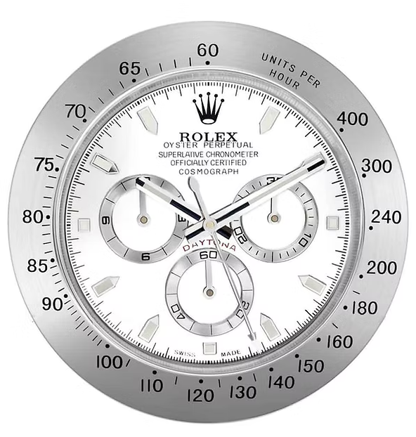 Bwatche Daytona Silver and White Wall Clock with polished bezel