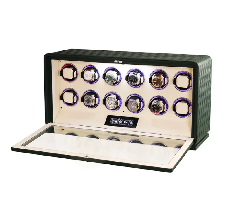 Lifestyle photo of Bwatche Eternum 12-watch winder displayed in a modern collector’s room