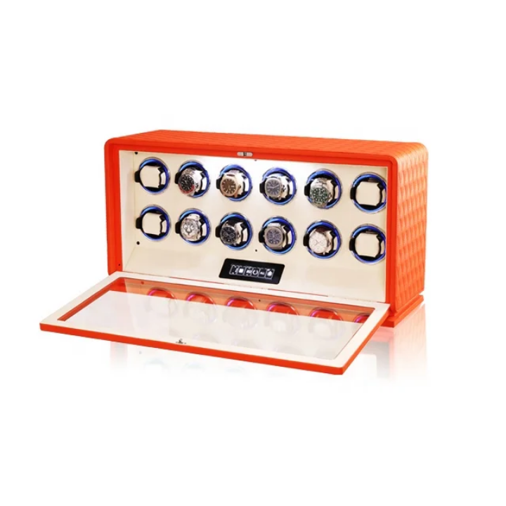 Bold orange and beige quilted leather Bwatche Eternum watch winder for luxury collections