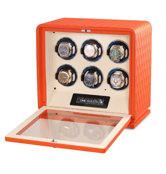 Bwatche GrandTourner Luxe Six-Watch Automatic Winder — luxury Swiss-made leather watch winder for collectors