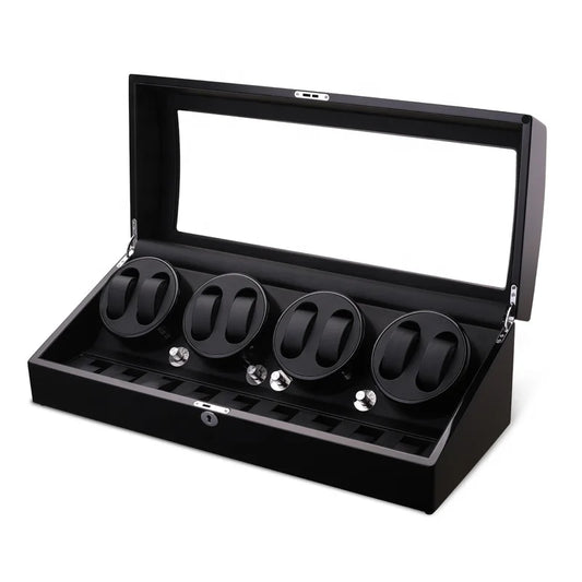 Front view of Bwatche Nova Six+Seven Watch Winder in piano black finish