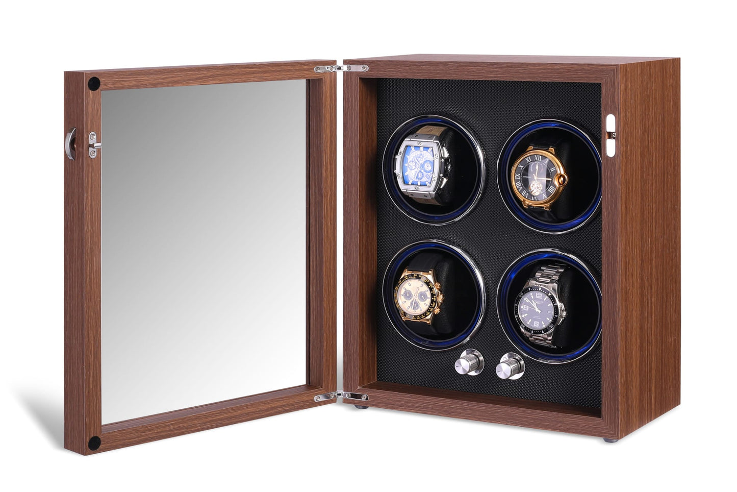 Side profile of Bwatche Quatro luxury 4-watch winder box