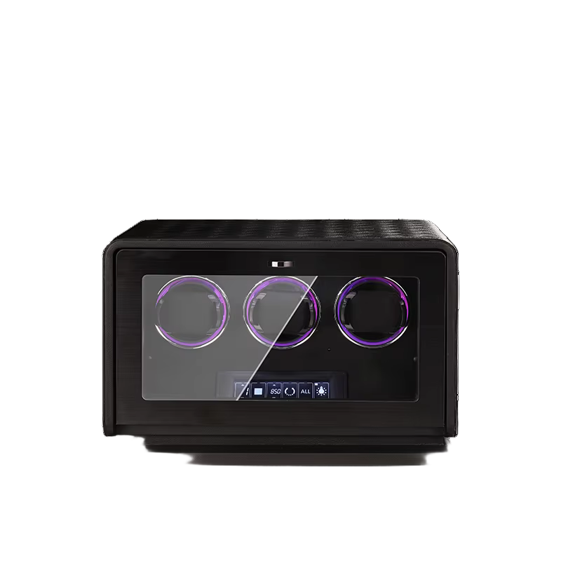 Side view of Bwatche GrandTourner Luxe 3-Watch Automatic Winder highlighting fine leather details