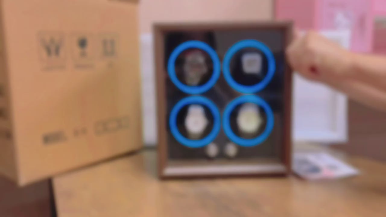 Luxury watch collection displayed inside Bwatche Quatro 4-slot winder