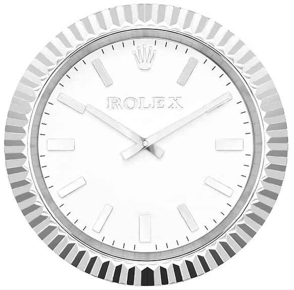 Rolex-inspired silver and white presidential wall clock with fluted bezel